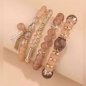 NWT Gold & Pink Crystal 4 Piece Boho Bracelet Set